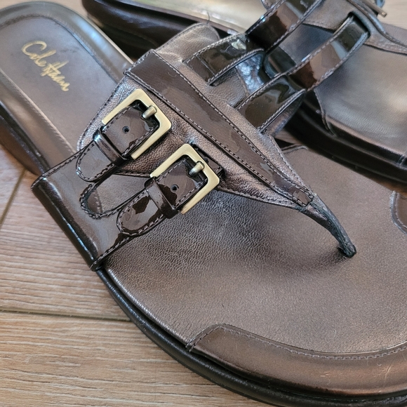 Cole Haan NikeAir Brown Bronze Patent Thong Sandals Size 8 - Picture 3 of 7